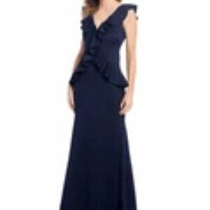 NEW Designer Jessica Howard Black Ruffled V-Neck Scuba Gown Sz 12